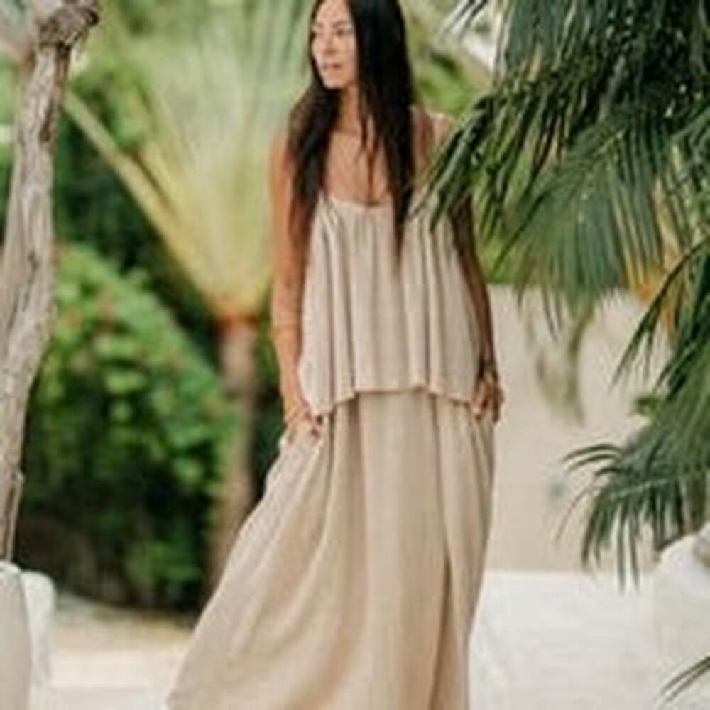 Sleeveless Beige Maxi Dress - Lightweight Flowy Sundress